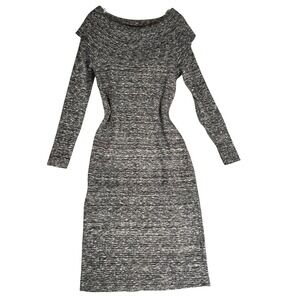 Anthropologie‎ Moth Dress L Wool Blend Marled Knit Cowl Long Slv Midi Heathered